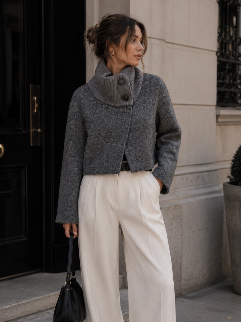 Club Monaco Cropped Wool Cocoon Jacket with Shawl Collar